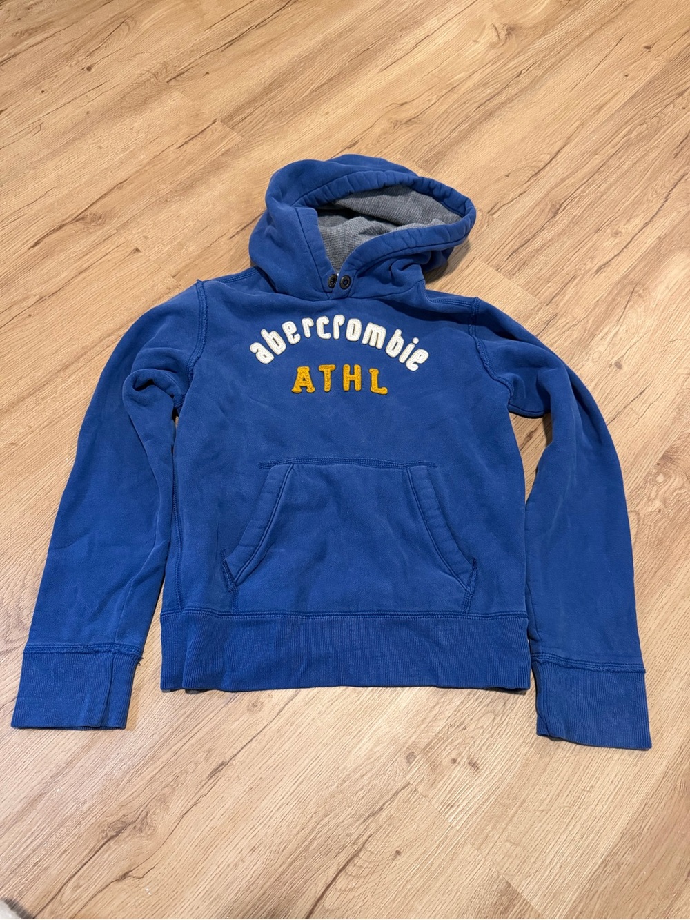 Abercrombie & Fitch Blue Hooded Sweatshirt with Yellow ATHL Patch